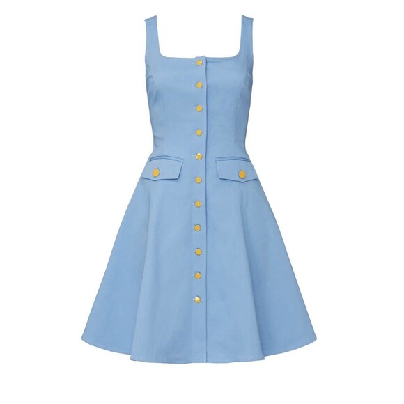COLOR ME COURTNEY Alle‎ Blue Canvas Utility Dress Women's SIZE 4 - Picture 1 of 13
